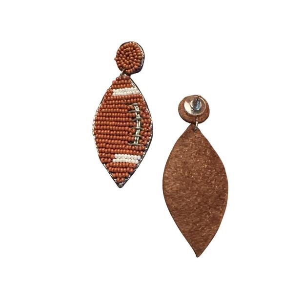Brown Beaded Football Earrings l Game Day Earrings l Statement Earrings - Picture 2 of 2